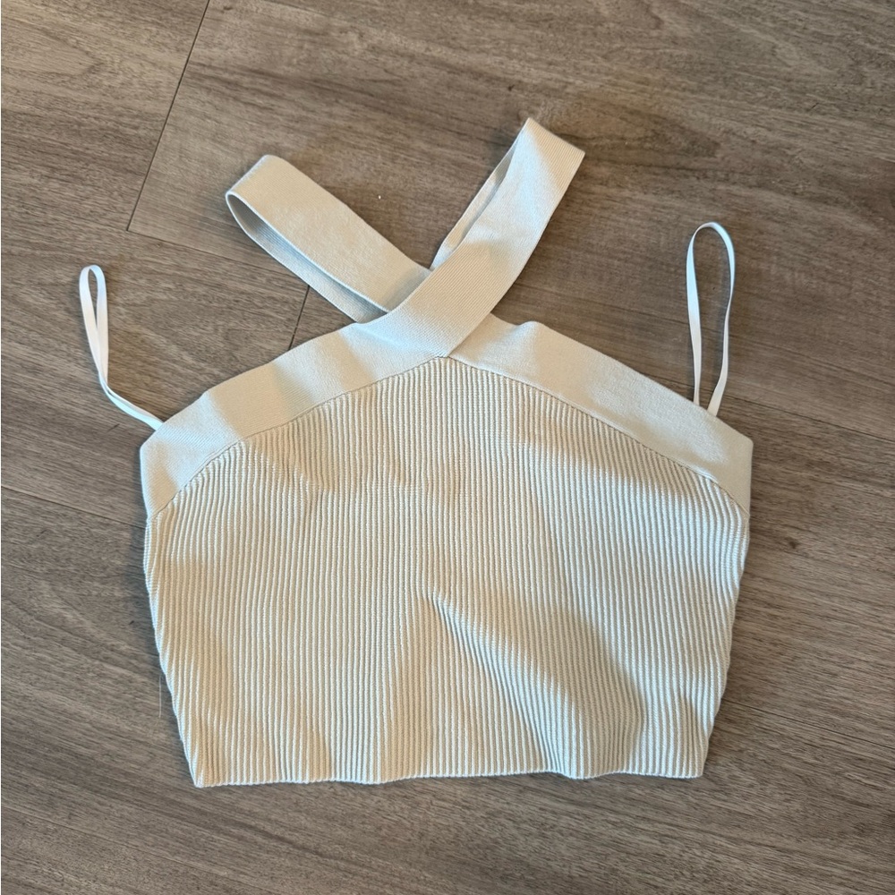 Babaton Cream Ribbed Crop Top